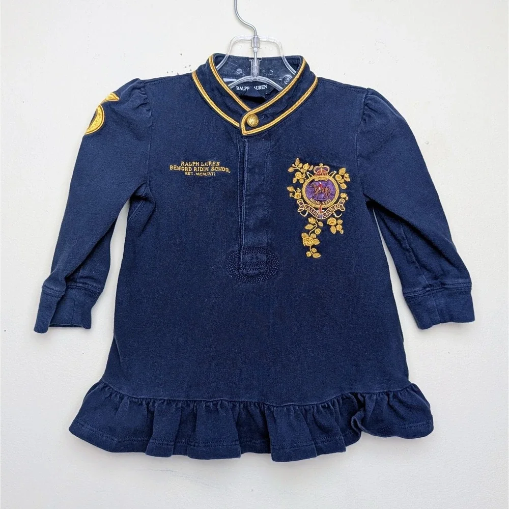 Ralph Lauren Polo Bedford Riding School Collared Ruffle Dress Size 18 Months